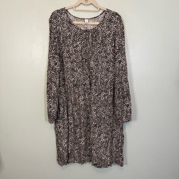 Old Navy Long Sleeve Keyhole Animal Print Leopard Shift Mini Dress Black XXL T - Picture 1 of 8
